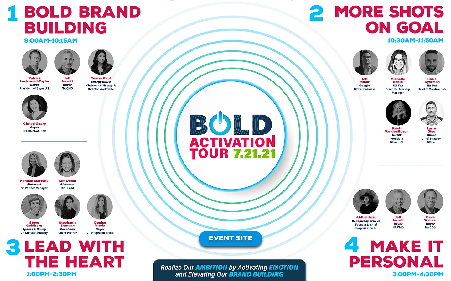 BOLD tour event agenda and stage design