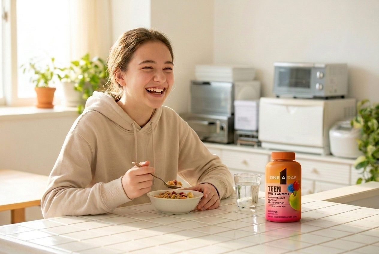 One A Day Teen Her — AI-generated breakfast lifestyle panel for NACDS booth