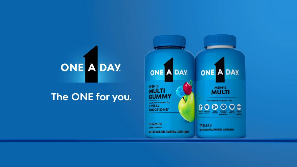 One A Day Men&rsquo;s Multi key visual — blue brand field