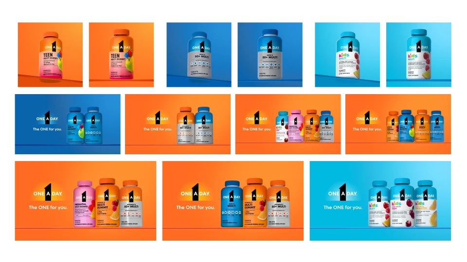 One A Day Wave 1 and 2 key visual matrix — every segment, format, and brand field